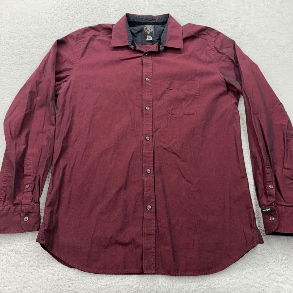 Diesel Industry Men Burgundy Long Sleeve Button Front Casual Dress Shirt Size‎ L